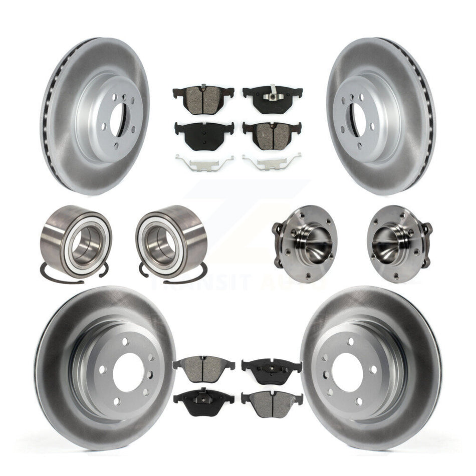 Front Rear Wheel Hub Bearings Assembly Coated Disc Brake Rotors And Semi-Metallic Pads Shoes Kit (10Pc) For 2012 BMW 335i Convertible With Blue Painted Calipers KBB-122802