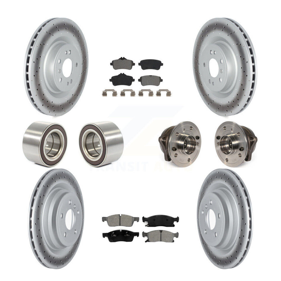 Front Rear Wheel Hub Bearings Assembly Coated Disc Brake Rotors And Semi-Metallic Pads Shoes Kit (10Pc) For 2016-2017 Mercedes-Benz GLE400 With AMG Package KBB-122810