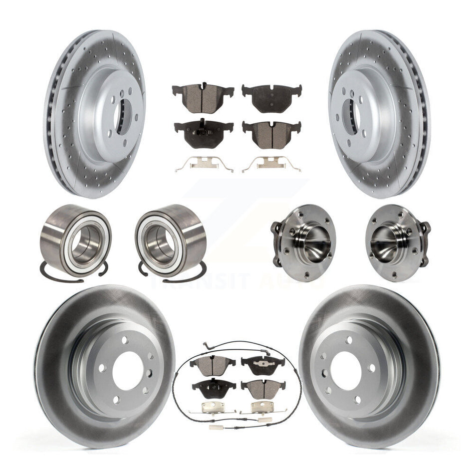 Front Rear Wheel Hub Bearings Assembly Coated Disc Brake Rotors And Ceramic Pads Shoes Kit (10Pc) For 2012 BMW 335i Convertible With Blue Painted Calipers KBB-122841