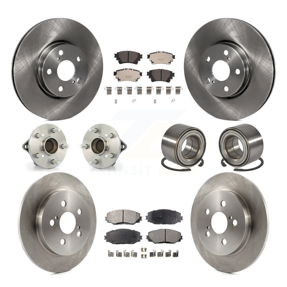 Front Rear Hub Bearing Brake Rotor Pad Kit (10Pc) For 2019 Toyota Corolla Sedan with 1.8L KBB-122908