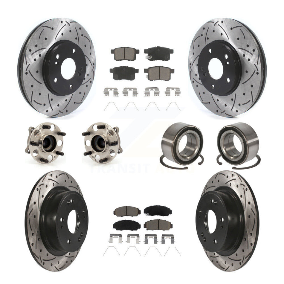 Front Rear Wheel Hub Bearings Assembly Coated Disc Brake Rotors And Ceramic Pads Kit (10Pc) For Honda Accord Acura TSX KBB-122910