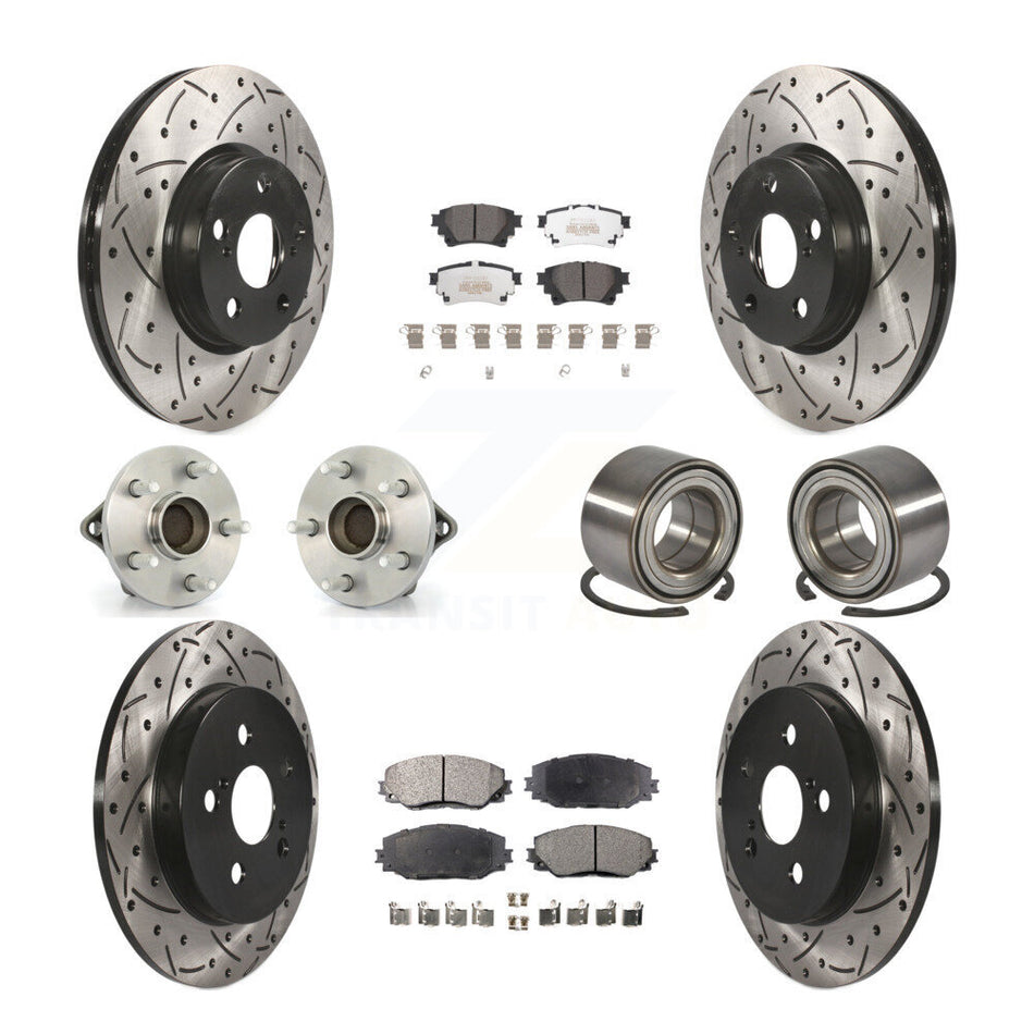 Front Rear Wheel Hub Bearings Assembly Coated Disc Brake Rotors And Semi-Metallic Pads Kit (10Pc) For 2019 Toyota Corolla Sedan with 1.8L With Electric Parking KBB-122919