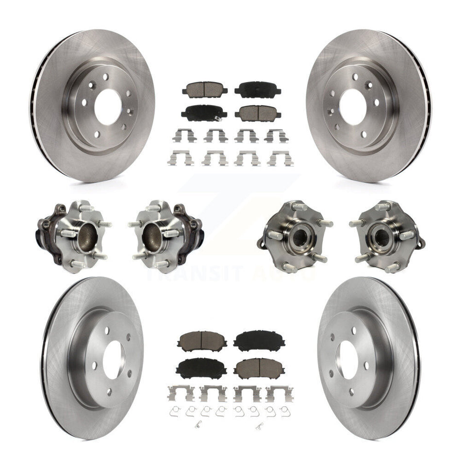 Front Rear Hub Bearings Assembly Disc Brake Rotors And Ceramic Pads Kit (10Pc) For 2019 Nissan Rogue Sport SL with FWD With Manual Parking KBB-122951