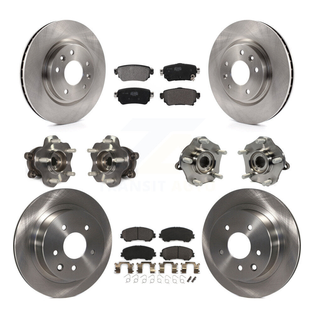 Front Rear Hub Bearing Brake Rotor Pads Kit (10Pc) For 2019 Nissan Rogue Sport S with AWD KBB-122958