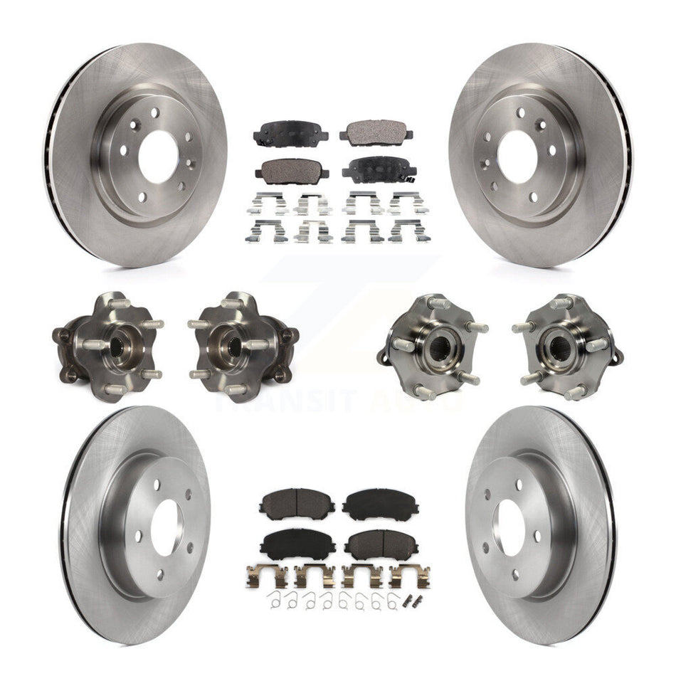 Front Rear Hub Bearings Assembly Disc Brake Rotors And Semi-Metallic Pads Kit (10Pc) For 2019-2019 Nissan Rogue Sport Qashqai With Manual Parking SL with AWD KBB-122961