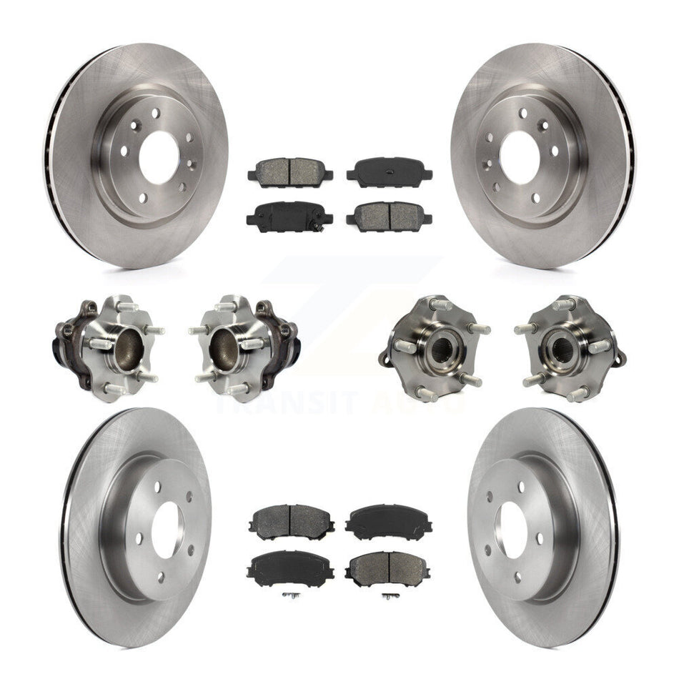 Front Rear Hub Bearings Assembly Disc Brake Rotors And Semi-Metallic Pads Kit (10Pc) For 2019 Nissan Rogue Sport SL with FWD With Manual Parking KBB-122968