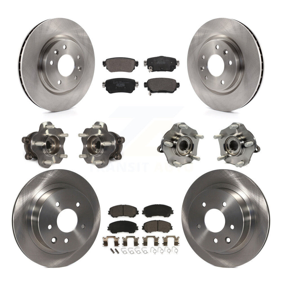 Front Rear Hub Bearing Brake Rotor Pads Kit (10Pc) For 2019 Nissan Rogue Sport S with AWD KBB-122971
