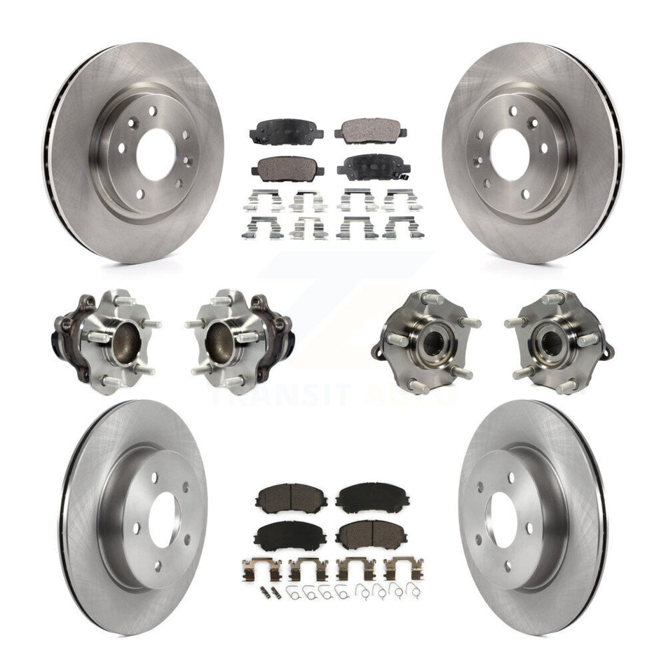 Front Rear Hub Bearings Assembly Disc Brake Rotors And Ceramic Pads Kit (10Pc) For 2019 Nissan Rogue Sport SL with FWD With Manual Parking KBB-122974
