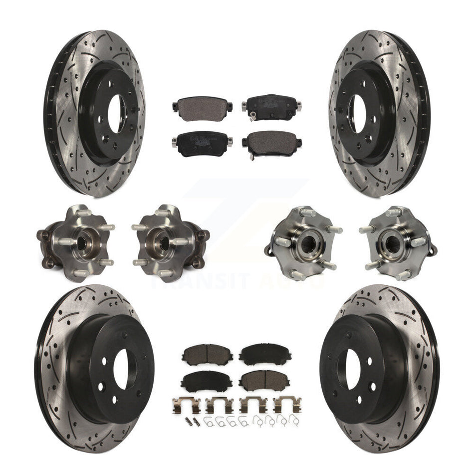 Front Rear Hub Bearing Coat Brake Rotor Pads Kit (10Pc) For Nissan Rogue Sport S with AWD KBB-122983