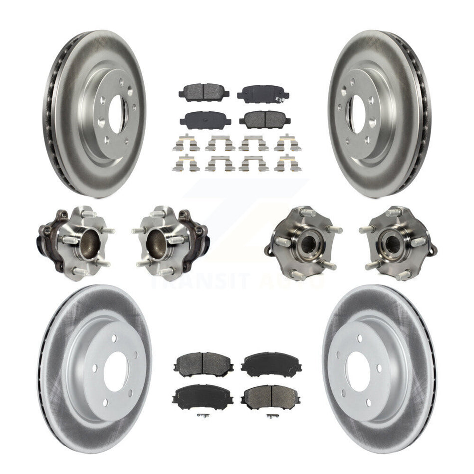 Front Rear Hub Bearings Assembly Coated Disc Brake Rotors And Semi-Metallic Pads Kit (10Pc) For 2019 Nissan Rogue Sport SL with FWD With Manual Parking KBB-123006