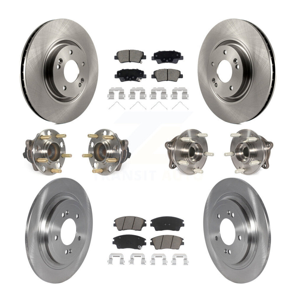 Front Rear Hub Bearings Disc Brake Rotors And Ceramic Pads Kit (10Pc) For Kia Sportage KBB-123037
