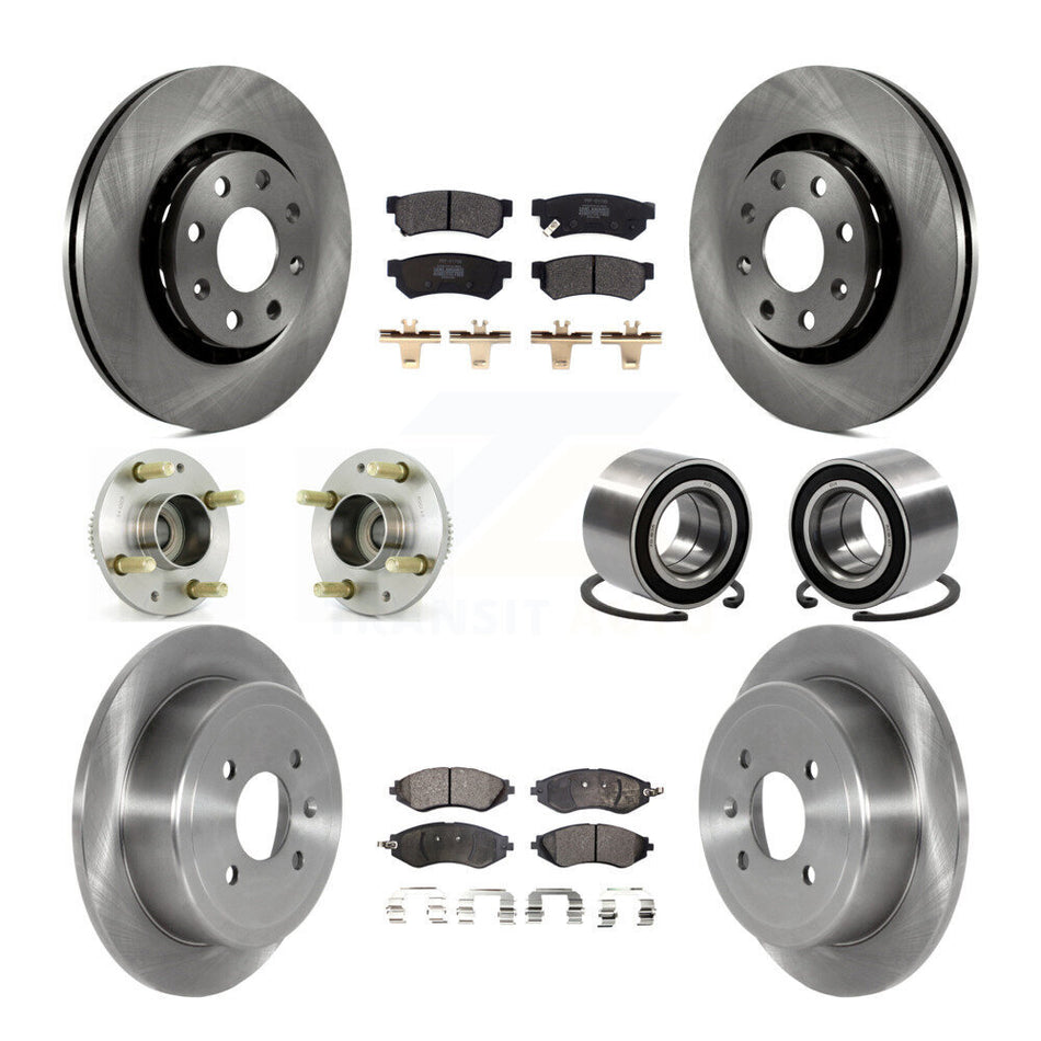Front Rear Wheel Hub Bearings Assembly Disc Brake Rotors And Semi-Metallic Pads Kit (10Pc) For 2015 Chevrolet Spark LT LS KBB-123147