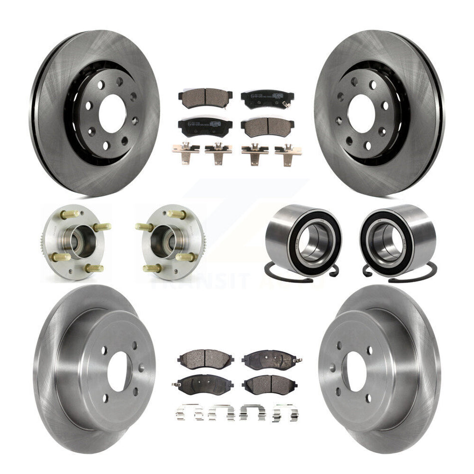Front Rear Wheel Hub Bearings Assembly Disc Brake Rotors And Ceramic Pads Kit (10Pc) For 2015 Chevrolet Spark LT LS KBB-123149