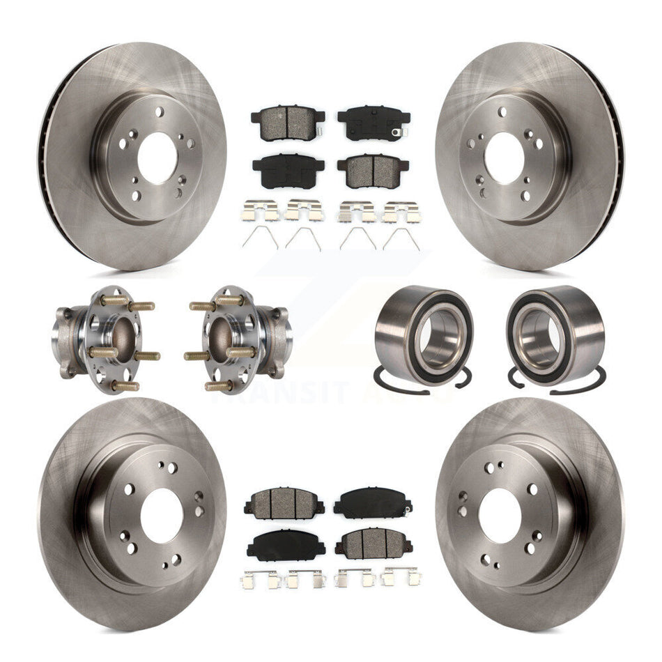 Front Rear Wheel Hub Bearings Assembly Disc Brake Rotors And Semi-Metallic Pads Kit (10Pc) For Honda Accord KBB-123160