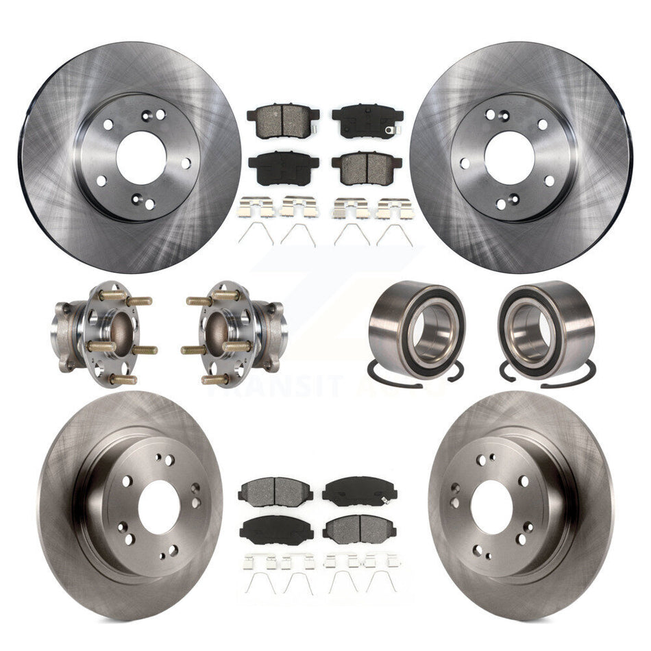 Front Rear Wheel Hub Bearings Assembly Disc Brake Rotors And Semi-Metallic Pads Kit (10Pc) For Honda Accord KBB-123161