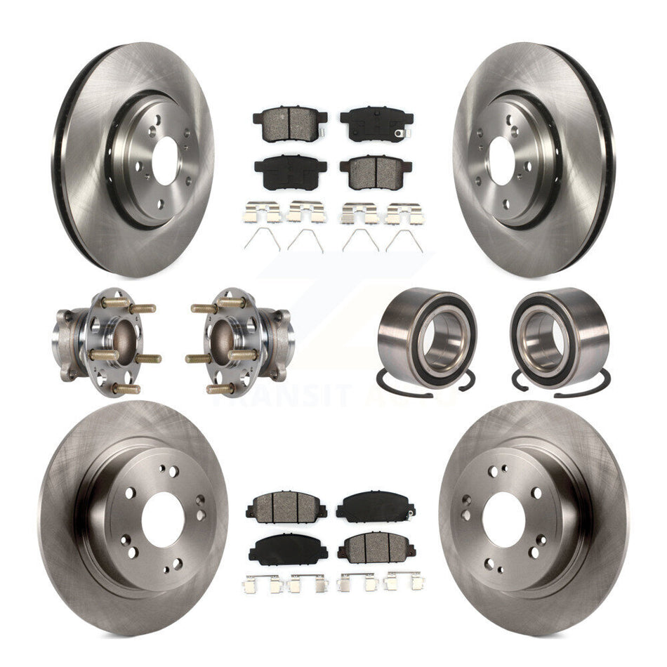 Front Rear Wheel Hub Bearings Assembly Disc Brake Rotors And Semi-Metallic Pads Kit (10Pc) For 2017 Honda Accord Hybrid EX-L Touring KBB-123164
