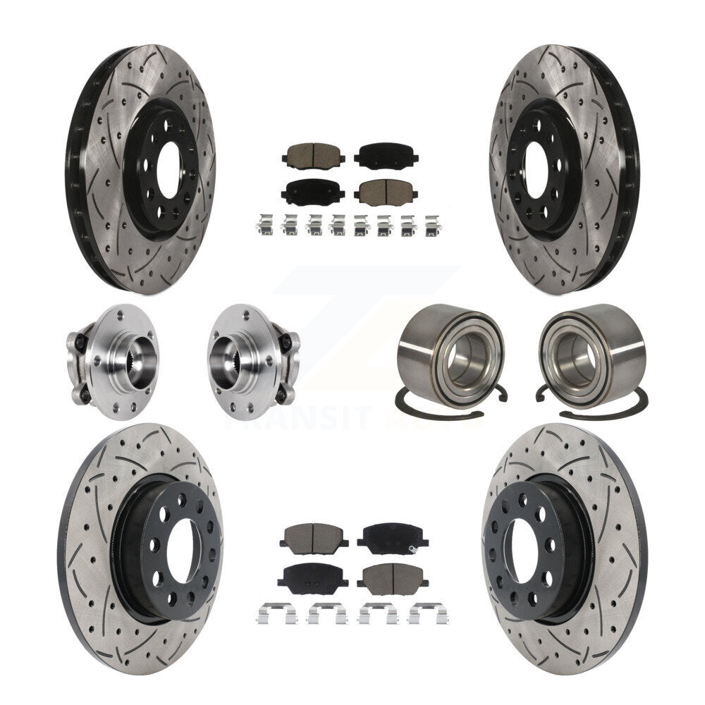 Front Rear Hub Bearing Coated Disc Brake Rotor Pad Kit (10Pc) For 2016-2018 Fiat 500X AWD KBB-123174