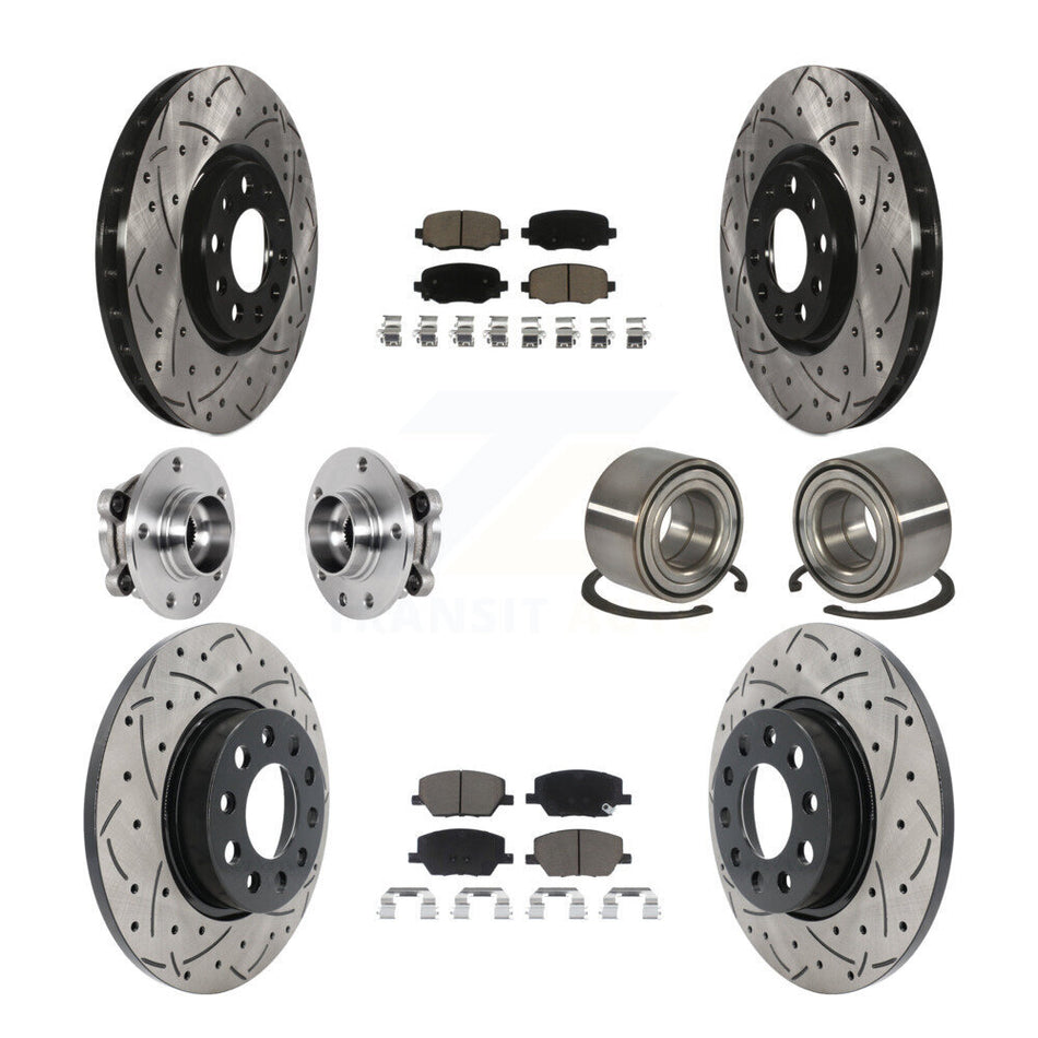 Front Rear Hub Bearing Coated Disc Brake Rotor Pad Kit (10Pc) For 2016-2018 Fiat 500X AWD KBB-123174