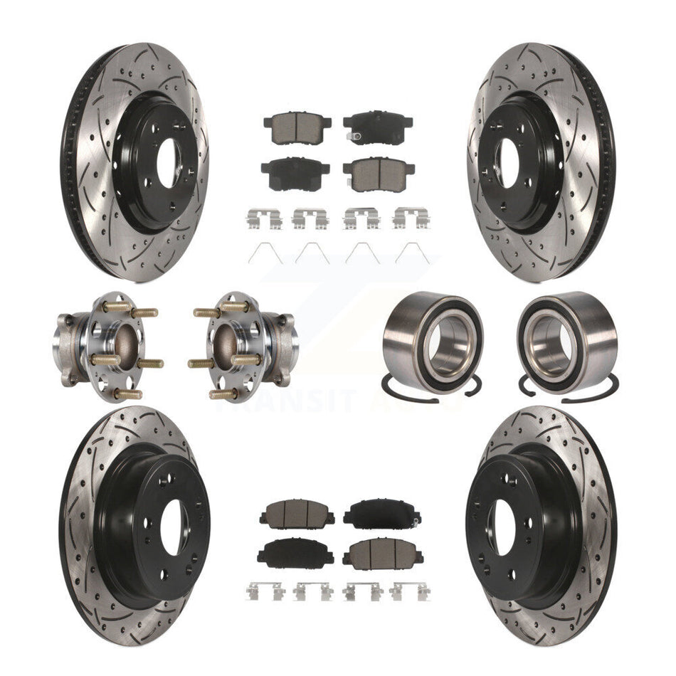 Front Rear Wheel Hub Bearings Assembly Coated Disc Brake Rotors And Ceramic Pads Kit (10Pc) For 2017 Honda Accord Hybrid EX-L Touring KBB-123177