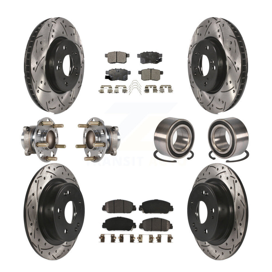 Front Rear Wheel Hub Bearings Assembly Coated Disc Brake Rotors And Semi-Metallic Pads Kit (10Pc) For Honda Accord KBB-123194