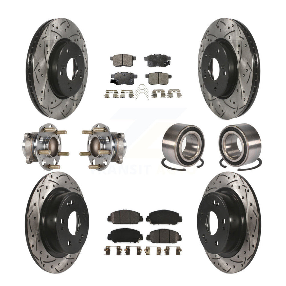 Front Rear Wheel Hub Bearings Assembly Coated Disc Brake Rotors And Semi-Metallic Pads Kit (10Pc) For 2016-2017 Honda Accord EX-L with 3.5L KBB-123197