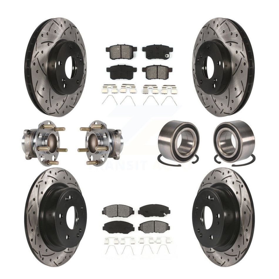 Front Rear Wheel Hub Bearings Assembly Coated Disc Brake Rotors And Semi-Metallic Pads Kit (10Pc) For Honda Accord KBB-123215
