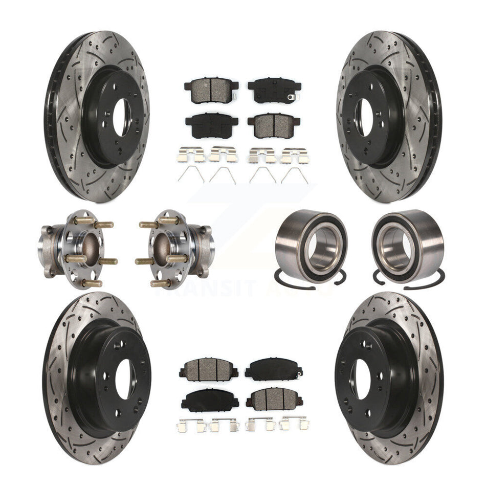 Front Rear Wheel Hub Bearings Assembly Coated Disc Brake Rotors And Semi-Metallic Pads Kit (10Pc) For 2016-2017 Honda Accord EX-L with 3.5L KBB-123216