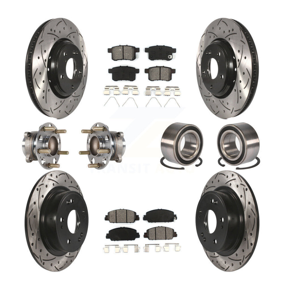 Front Rear Wheel Hub Bearings Assembly Coated Disc Brake Rotors And Semi-Metallic Pads Kit (10Pc) For 2017 Honda Accord Hybrid EX-L Touring KBB-123217