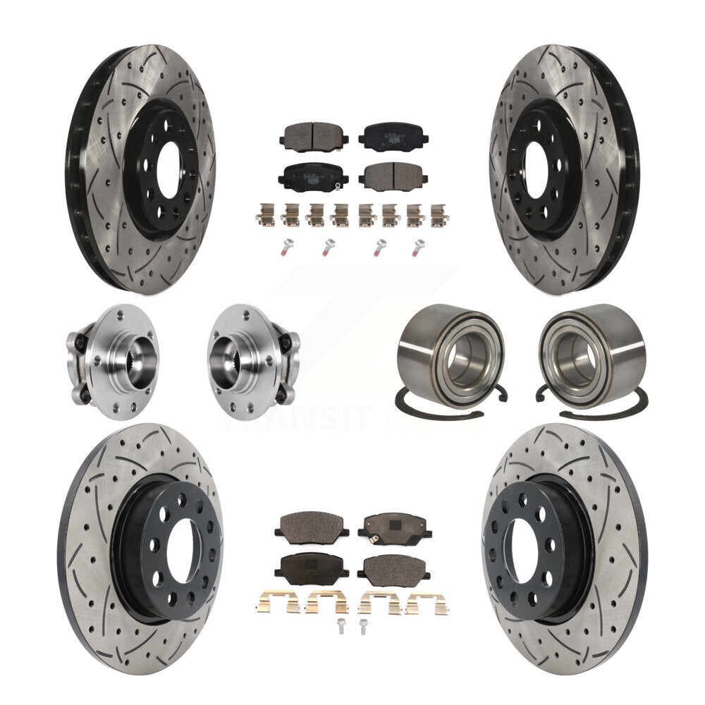 Front Rear Hub Bearing Coated Disc Brake Rotor Pad Kit (10Pc) For 2016-2018 Fiat 500X AWD KBB-123221
