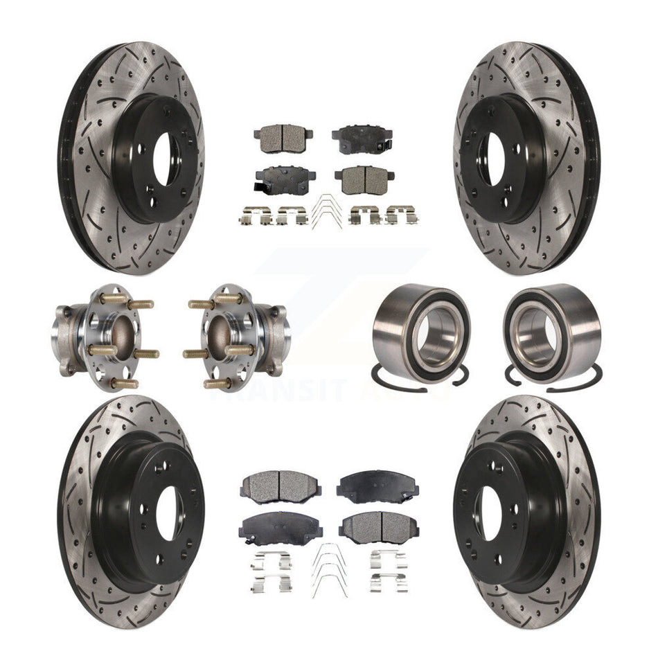 Front Rear Wheel Hub Bearings Assembly Coated Disc Brake Rotors And Ceramic Pads Kit (10Pc) For Honda Accord KBB-123222