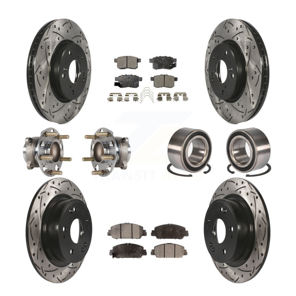 Front Rear Wheel Hub Bearings Assembly Coated Disc Brake Rotors And Ceramic Pads Kit (10Pc) For 2016-2017 Honda Accord EX-L with 3.5L KBB-123226