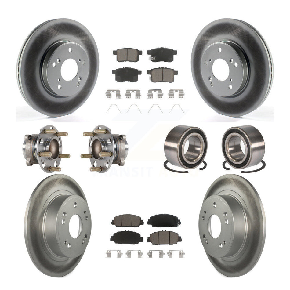 Front Rear Wheel Hub Bearings Assembly Coated Disc Brake Rotors And Ceramic Pads Kit (10Pc) For 2016-2017 Honda Accord EX-L with 3.5L KBB-123242