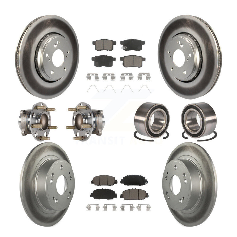 Front Rear Wheel Hub Bearings Assembly Coated Disc Brake Rotors And Ceramic Pads Kit (10Pc) For 2017 Honda Accord Hybrid EX-L Touring KBB-123243