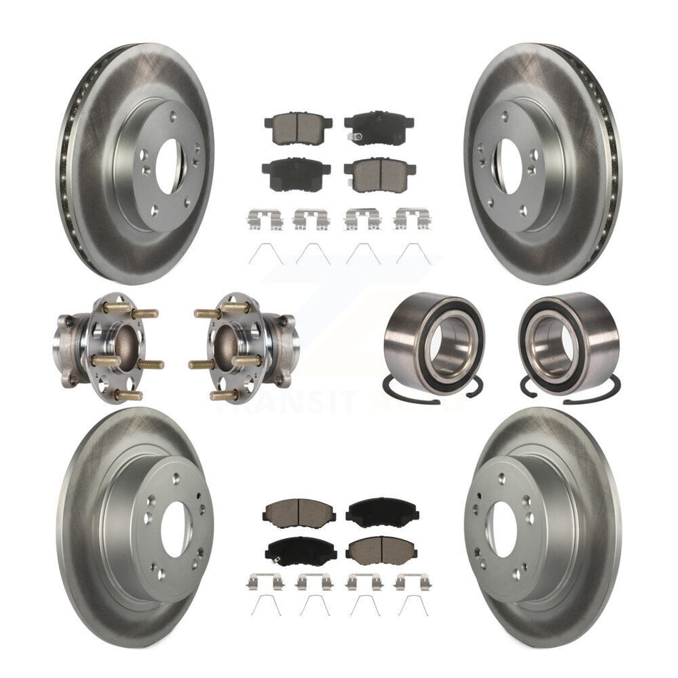 Front Rear Wheel Hub Bearings Assembly Coated Disc Brake Rotors And Ceramic Pads Kit (10Pc) For Honda Accord KBB-123244