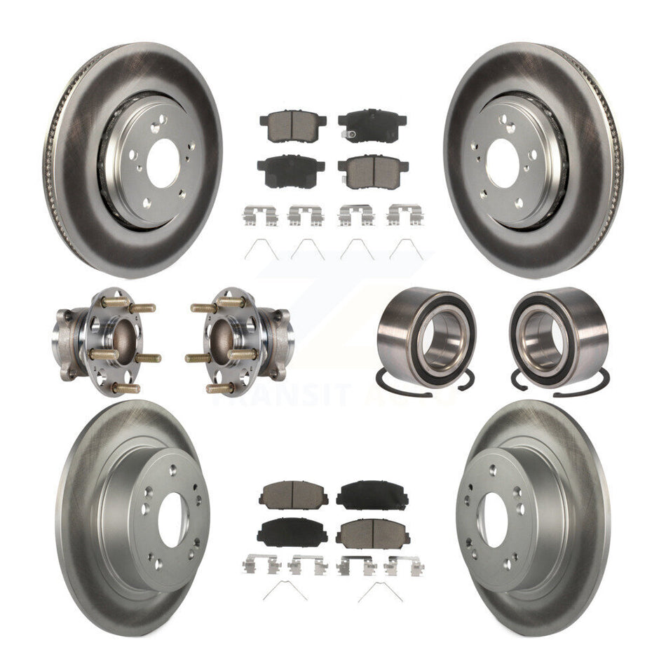 Front Rear Wheel Hub Bearings Assembly Coated Disc Brake Rotors And Ceramic Pads Kit (10Pc) For Honda Accord KBB-123245