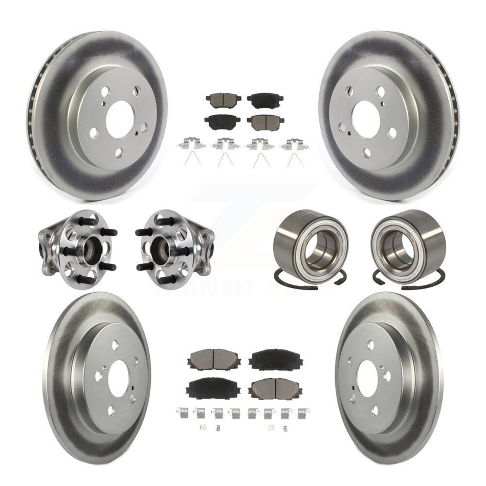 Front Rear Hub Bearing Coated Disc Brake Rotor And Pads Kit (10Pc) For Toyota Prius Prime KBB-123251