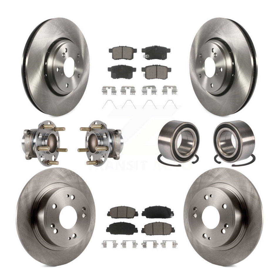 Front Rear Wheel Hub Bearings Assembly Disc Brake Rotors And Ceramic Pads Kit (10Pc) For 2017 Honda Accord Hybrid EX-L Touring KBB-123282