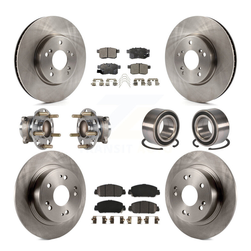 Front Rear Wheel Hub Bearings Assembly Disc Brake Rotors And Semi-Metallic Pads Kit (10Pc) For Honda Accord KBB-123292