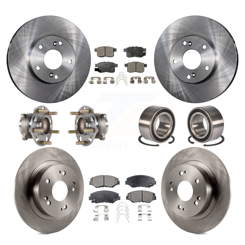 Front Rear Wheel Hub Bearings Assembly Disc Brake Rotors And Ceramic Pads Kit (10Pc) For Honda Accord KBB-123310