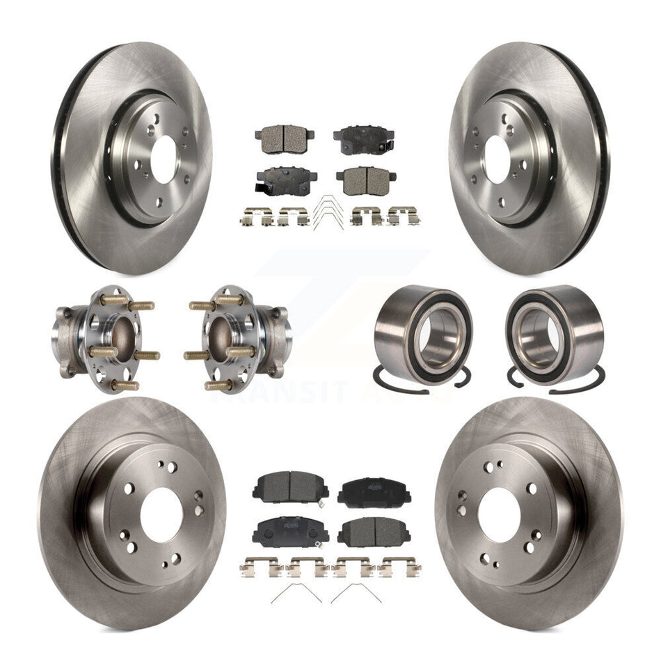Front Rear Wheel Hub Bearings Assembly Disc Brake Rotors And Ceramic Pads Kit (10Pc) For Honda Accord KBB-123311
