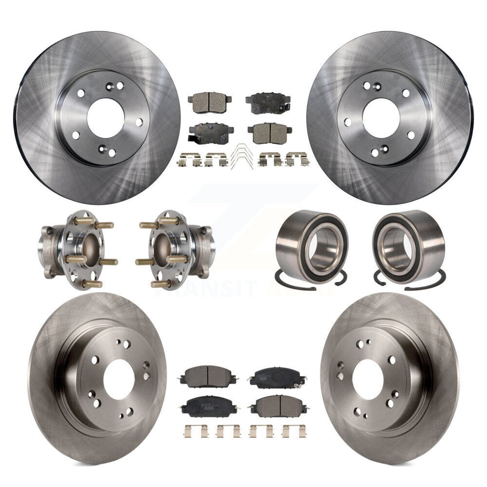 Front Rear Wheel Hub Bearings Assembly Disc Brake Rotors And Ceramic Pads Kit (10Pc) For 2016 Honda Accord LX-S with 2.4L KBB-123312