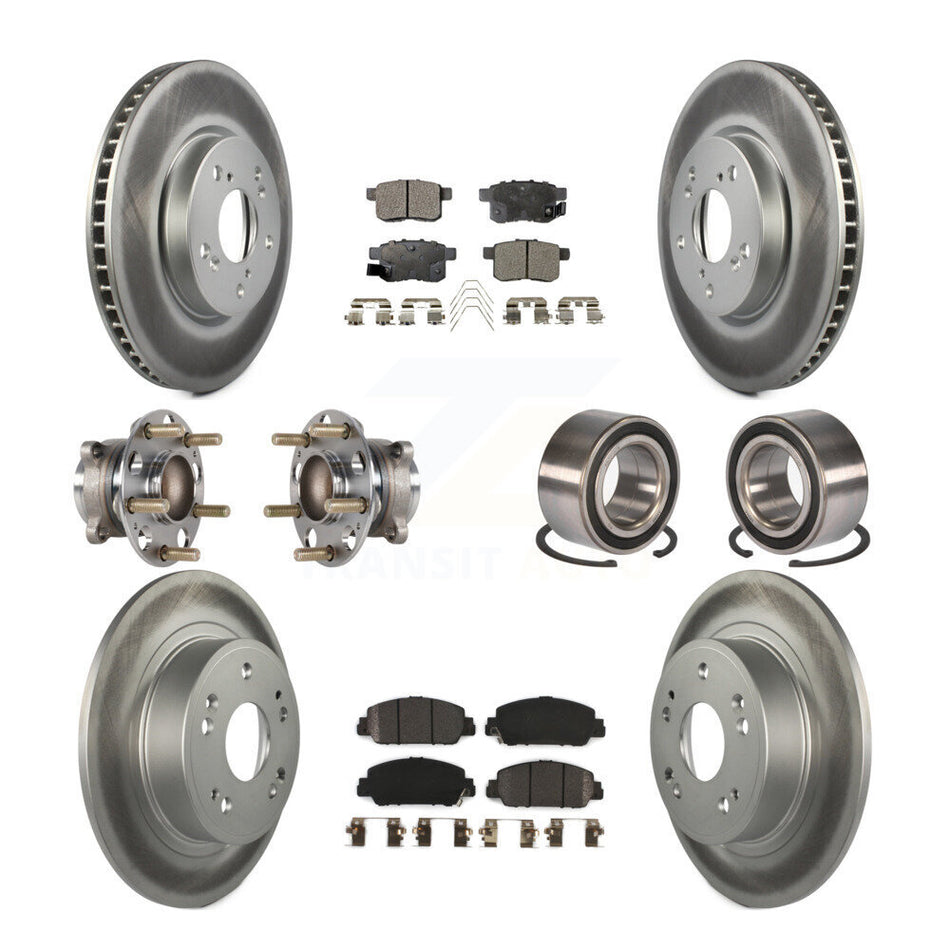Front Rear Wheel Hub Bearings Assembly Coated Disc Brake Rotors And Semi-Metallic Pads Kit (10Pc) For Honda Accord KBB-123328