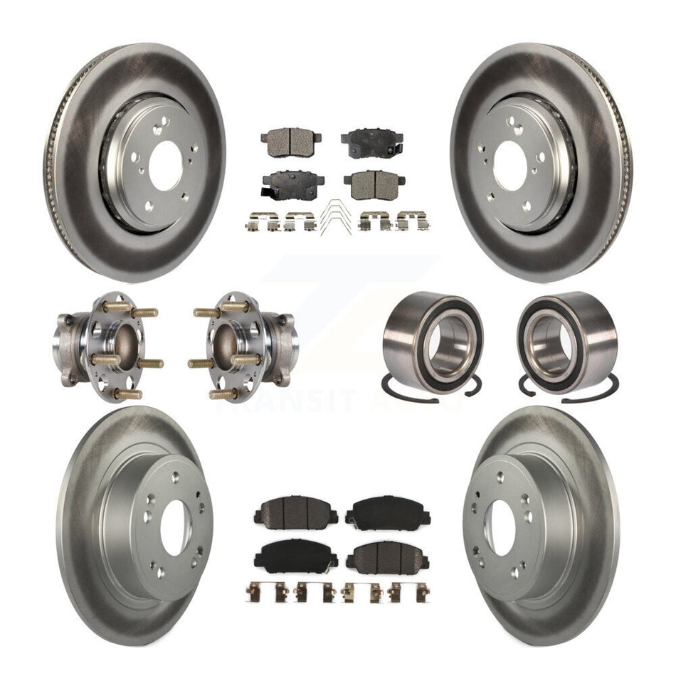 Front Rear Wheel Hub Bearings Assembly Coated Disc Brake Rotors And Semi-Metallic Pads Kit (10Pc) For 2017 Honda Accord Hybrid EX-L Touring KBB-123339