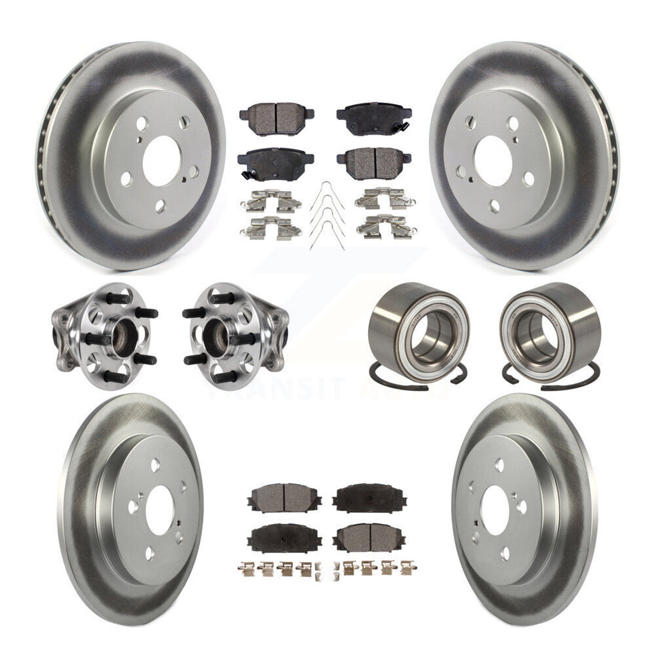 Front Rear Hub Bearing Coated Disc Brake Rotor And Pads Kit (10Pc) For Toyota Prius Prime KBB-123345