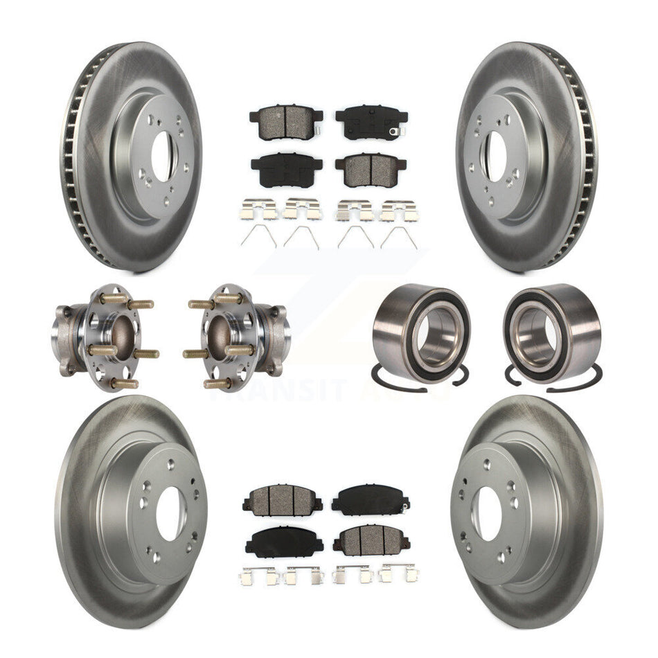 Front Rear Wheel Hub Bearings Assembly Coated Disc Brake Rotors And Semi-Metallic Pads Kit (10Pc) For Honda Accord KBB-123352