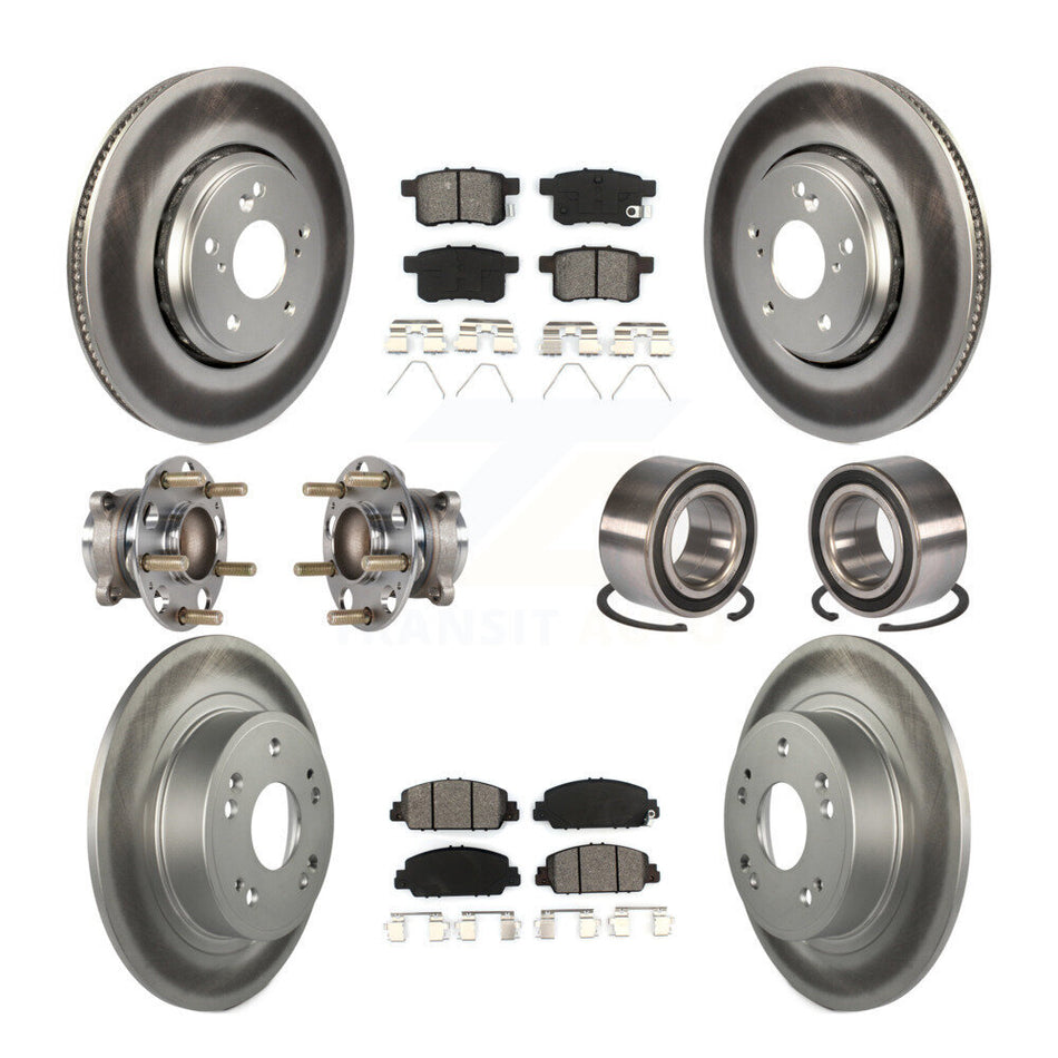 Front Rear Wheel Hub Bearings Assembly Coated Disc Brake Rotors And Semi-Metallic Pads Kit (10Pc) For 2017 Honda Accord Hybrid EX-L Touring KBB-123354