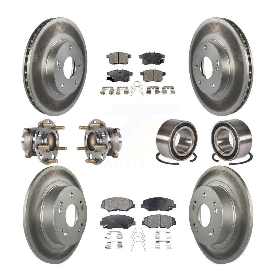 Front Rear Wheel Hub Bearings Assembly Coated Disc Brake Rotors And Ceramic Pads Kit (10Pc) For Honda Accord KBB-123364
