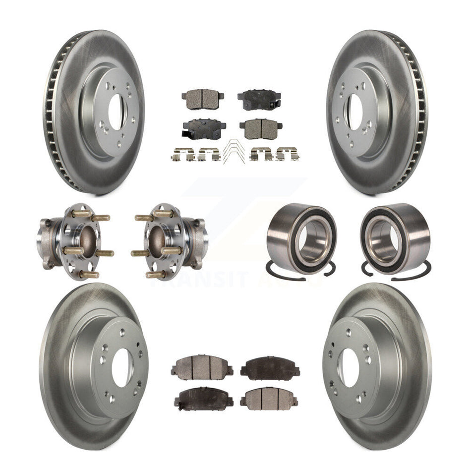 Front Rear Wheel Hub Bearings Assembly Coated Disc Brake Rotors And Ceramic Pads Kit (10Pc) For Honda Accord KBB-123366