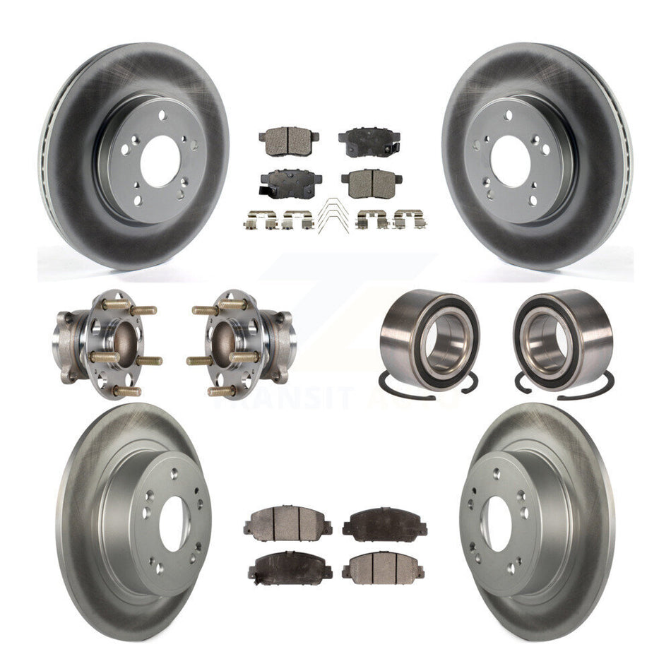 Front Rear Wheel Hub Bearings Assembly Coated Disc Brake Rotors And Ceramic Pads Kit (10Pc) For 2016-2017 Honda Accord EX-L with 3.5L KBB-123367