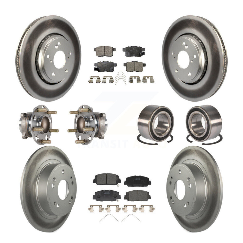 Front Rear Wheel Hub Bearings Assembly Coated Disc Brake Rotors And Ceramic Pads Kit (10Pc) For Honda Accord KBB-123368